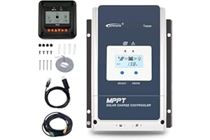 EPEVER 60A MPPT Solar Charge Controller 12V/24V/36V/48V Auto Max.PV 150V Input Negative Ground Solar Panel Charge Regulator with MT50 Remote Meter Temperature Sensor RTS & PC Communication Cable RS485