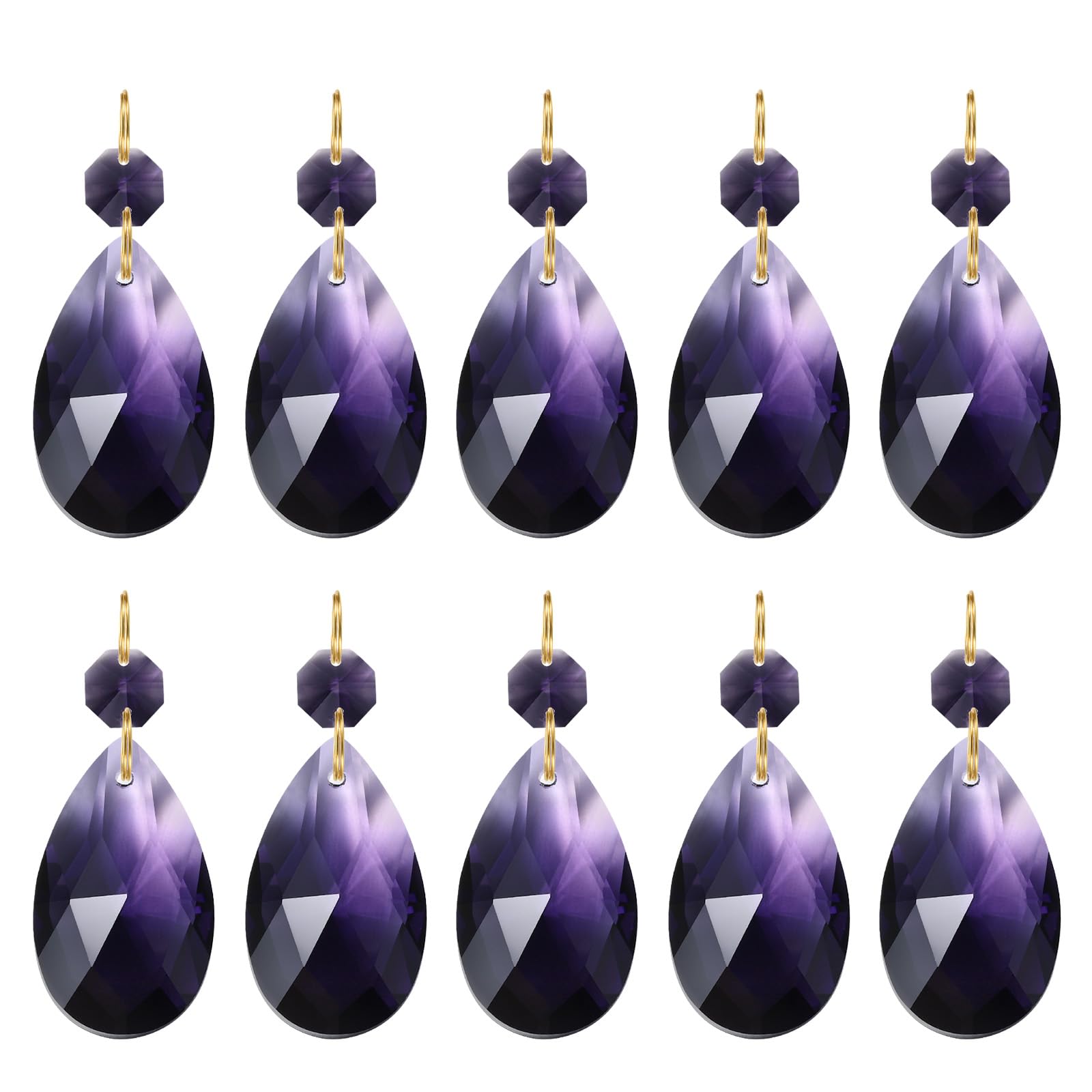 PATIKIL Teardrop Crystal Chandelier Pendants Beads, 10 Pack 60mm Length 38mm Chandelier Prisms Parts Ornaments Hanging Beads for DIY Arts Crafts Decoration, Dark Purple