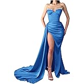 Strapless Mermaid Prom Dresses Beaded V Neck Formal Evening Gowns Slit Party Dresses for Women 2024
