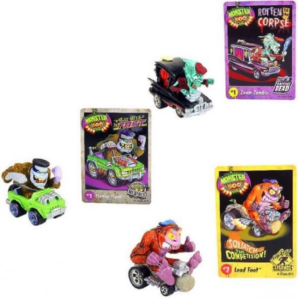 Monster 500 Small Car & Trading Card Collectors 3-Pack - Zoom Zombie, Lead Foot, Flattop Frank