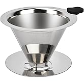 NKOVE Pour Over Coffee Dripper Stainless Steel Reusable Filter Paperless Cone Coffee Maker Dripper for 1-2 Cup