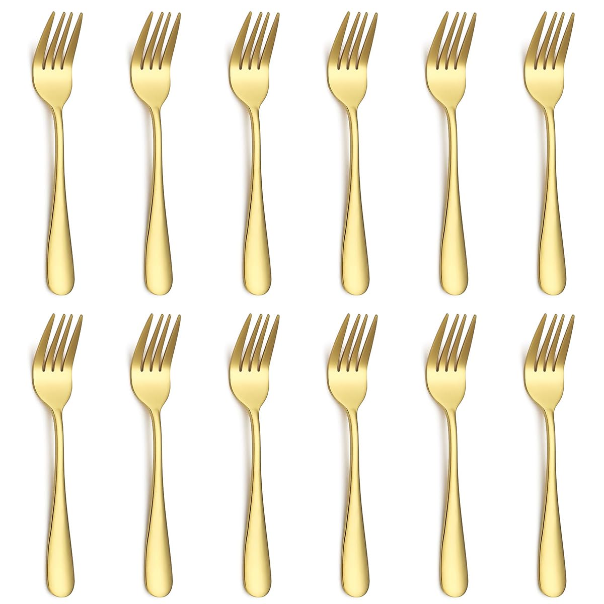 Evanda Dessert Forks 12 Pieces, Gold Titanium Plating Stainless Steel Pastry Set, Mini Cake and Appetizer Forks for Home, Wedding, Party, Cafe, Restaurant, Dishwasher Safe — image 1