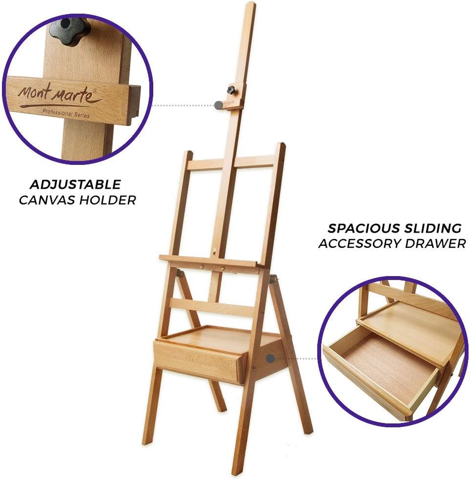 Mont Marte Signature Box Floor Easel, Beech Wood (Holds Canvases up to 35in in Height), Floor Box Easels, 43.99 cm x 43.51 cm x 192 cm - Image 3