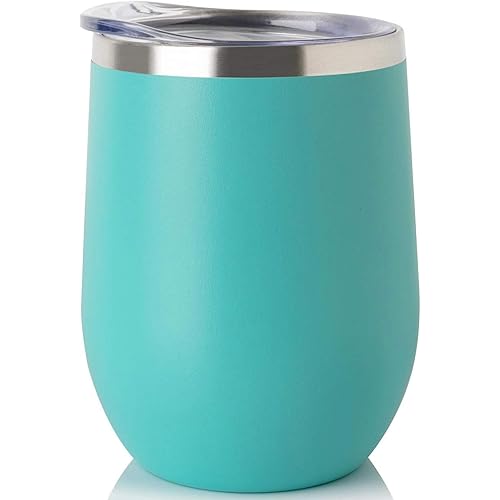 JEAREY Stemless Glass Tumbler 12 oz Stainless Steel Double Wall Vacuum Insulated Wine Cup with Lid Travel Friendly