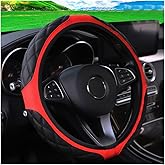 Couslcd 15 Inch Car Leather Steering Wheel Cover, Automotive Accessories Elastic Breathable Anti-Slip Soft Wheel Protector Fits Men and Women, Suitable for SUVs, Trucks, Vehicles and RVs (Red)