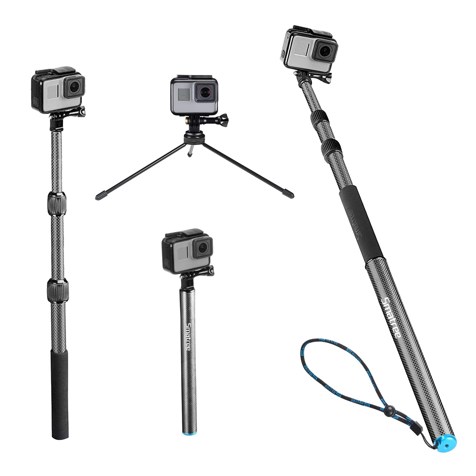 Smatree S3C Carbon Fiber Detachable Extendable Floating Pole with Tripod Stand for GoPro Hero 11/MAX/13/12/11/10/9/8/7/6/5/4/3 Plus/3/2018, DJI OSMO Action 2