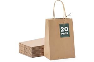 GSSUSA Brown Paper Bags 5.25x3.75x8 20Pcs, Small Gift Paper Bag with Handles Bulk, Graduation Gift, Sturdy Kraft Paper, Retail Shopping Bags, Party Favor, Christmas