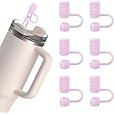 6Pcs 0.39in/10mm Silicone Straw Covers Cap Compatible with Stanley Cup 40 & 30 oz, Reusable Dust-Proof Straw Toppers for Tumbler with Handle, Translucent Pink
