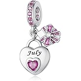 Aurevella 925 Sterling Silver Heart Birthstone Charms for Bracelets and Necklaces Happy Birthday Christmas Women&Mom Jewelry Gifts