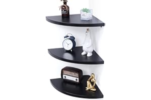 MARSMILES Corner Floating Shelves Set of 3 | Corner Wall Shelves | Wall Mounted Corner Storage Display Shelving for Bathroom, Bedroom, Living Room, Kitchen | 12-4/5" D x 12-4/5" W | Fan-Shaped, Matte Black
