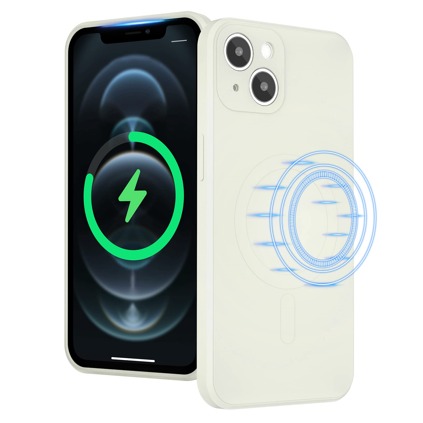 UEEBAI Wireless Charging Case For iPhone 12 6.1 inch, Liquid Silicone Built-in Magnets Phone Case Compatible with MagSafe Faster Charging Slim Fit Soft Microfiber Cover - White