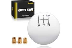 Somusen 5 Speed White Round Ball Shift Knob Acrylic 5Speed Fing Fast Gear Shifter Knob Short Throw Shifter with 3 Adapters Universal Fit for Manual Car Vehicles M8x1.25 M10x1.25 M10x1.5 M12x1.25