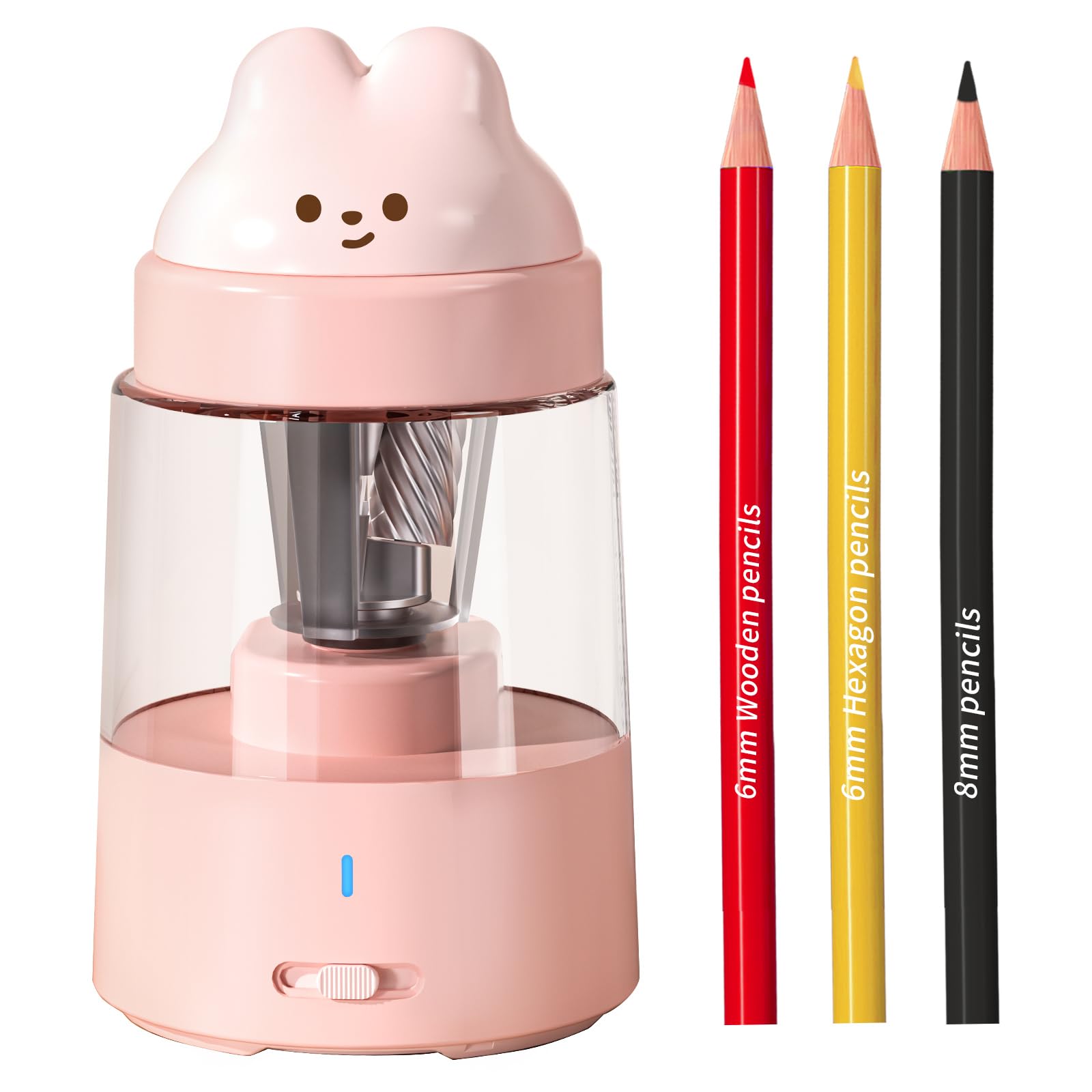 ZMOL Electric Pencil Sharpeners, Colored Pencil Sharpener for Kids, Auto Stop, Rechargeable Pencil Sharpener for Battery Powered Cute No.2/Colored Pencils (6-8mm), Classroom/Office/Home (Pink)