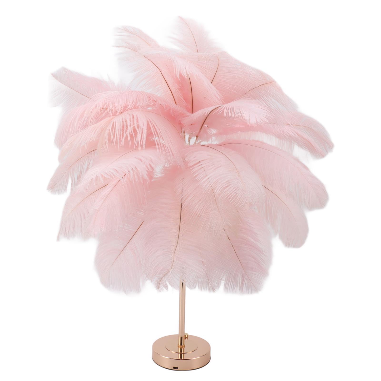 Feather Table Lamp, 30PCS Feathers USB Rechargeable Decorative Beside Table Lamp, with 3 Color Dimmable Lighting, for Bedroom Living Rooms Wedding Parties (Pink)