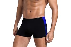 Easyglide Square Leg Suit Mens Comfortable Swimsuit for Polyester Fabric Shape Retention,Quick Drying (Black&Dazzling Blue, 36)