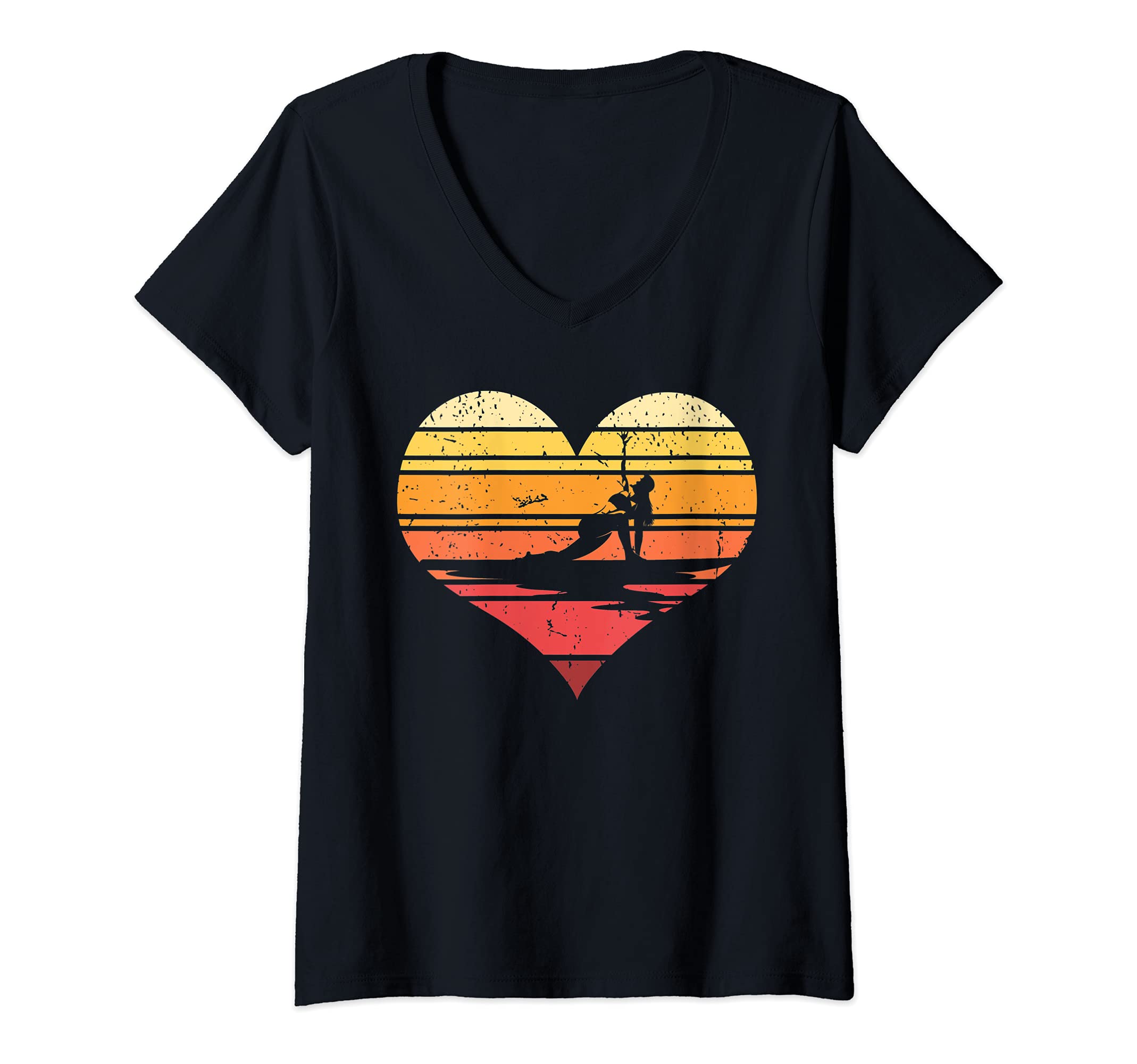 Womens Heart Stand Up Paddler Yoga Retro SUP Stand Up Paddling V-Neck T-Shirt