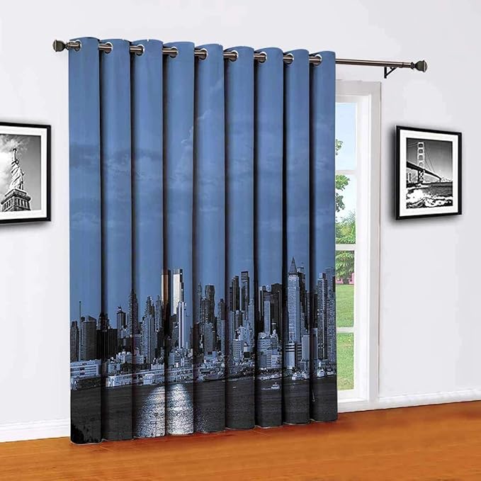 Toopeek Urban Polyester Blackout Curtains,New York City Skyline Panorama Nighttime Riverscape