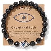 Pingyongchang Evil Eye Hamsa Hand Natural Stone Beads Handmade Bracelets for Women Men Amulet Friendship Bracelet with Gift Message Card Lucky Kabbalah Protection Jewelry Gift