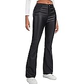 Zebaexf Faux Leather Flare Pants Bell Bottom Pants Sexy Legging for Women