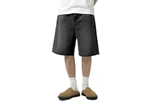LuminBlaze Mens Baggy Jean Shorts Loose Fit Vintage Wide Leg Jorts Y2K Streetwear Hip Hop Casual Denim Shorts