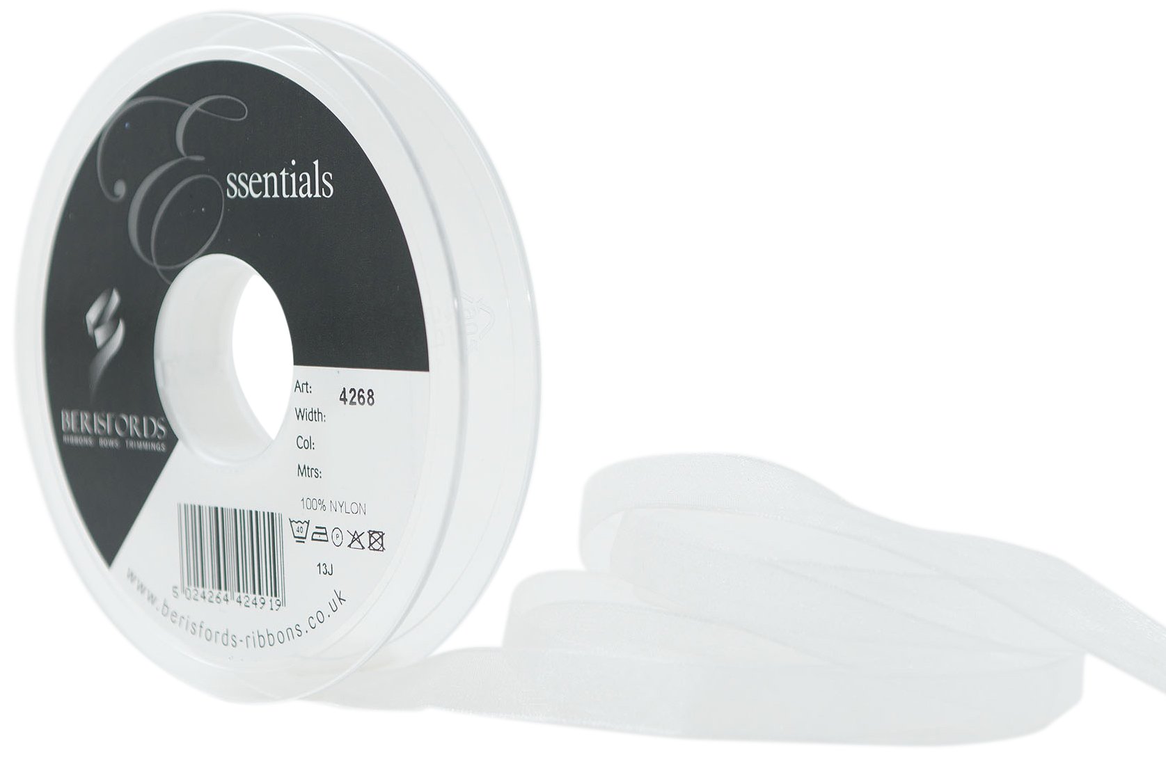 Berisfords 10 mm Super Sheer Ribbon, White