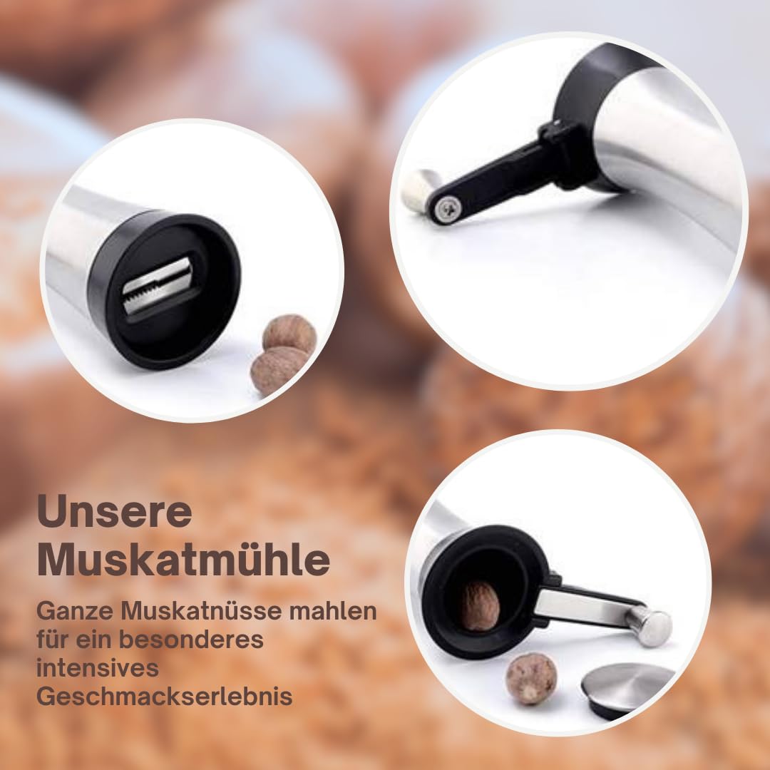 TOPANBIETER 999 Muskatmühle Gewürzmühle Muskatnussmühle Edelstahl mit Aufbewahrungsbehälter und einklappbarer Kurbel frische Muskatreibe paßt auch für Tonkabohnen 5
