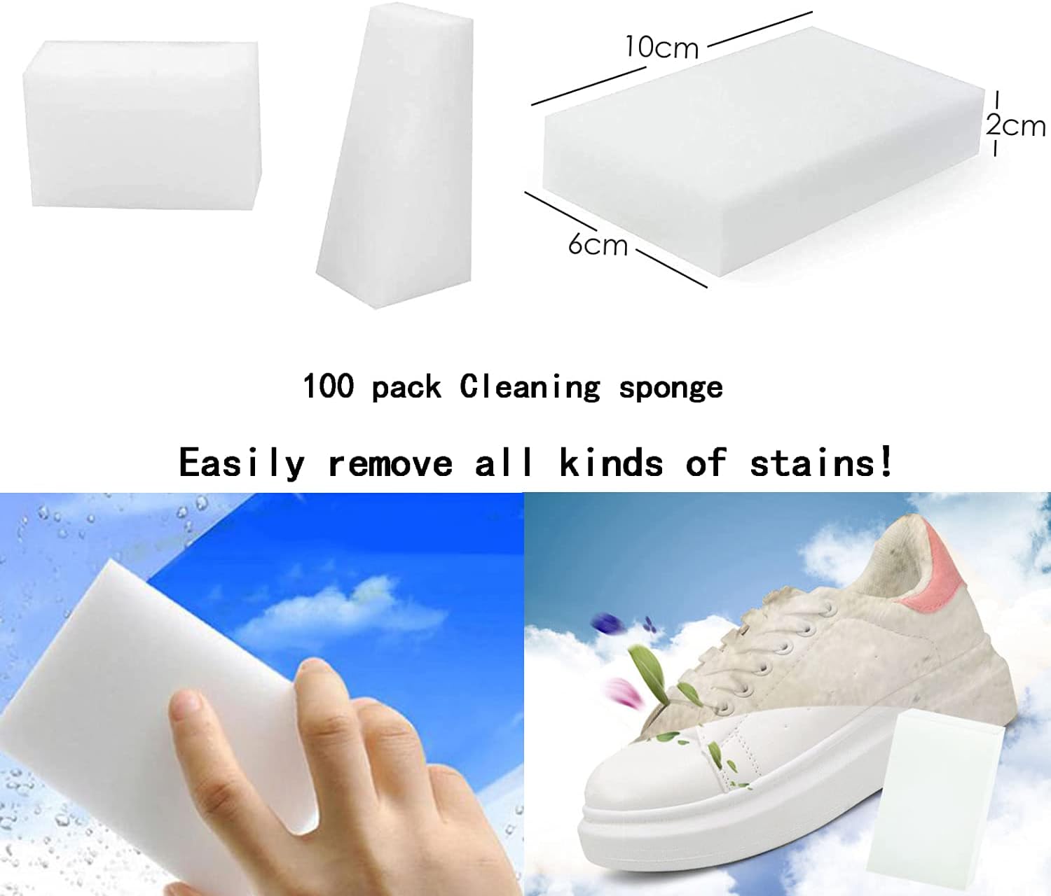 SmilePowo 100 Pack Magic Cleaning Sponges Eraser,Multi-Functional Premium Melamine Sponge Foam Cleaning Pads,Dish,Household Cleaning Sponge for Kitchen,Furniture,Bathroom(Universal Cleaner): Kitchen & Dining