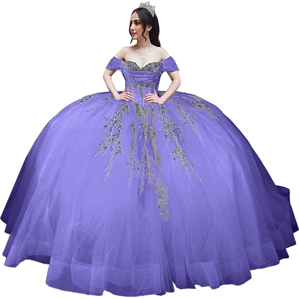 Amazon.com: Beading Off The Shoulder Ball Gown Quinceanera Sweet 16 Dresses  Tulle Prom Pageant Dress Lavender 2: Clothing, Shoes & Jewelry