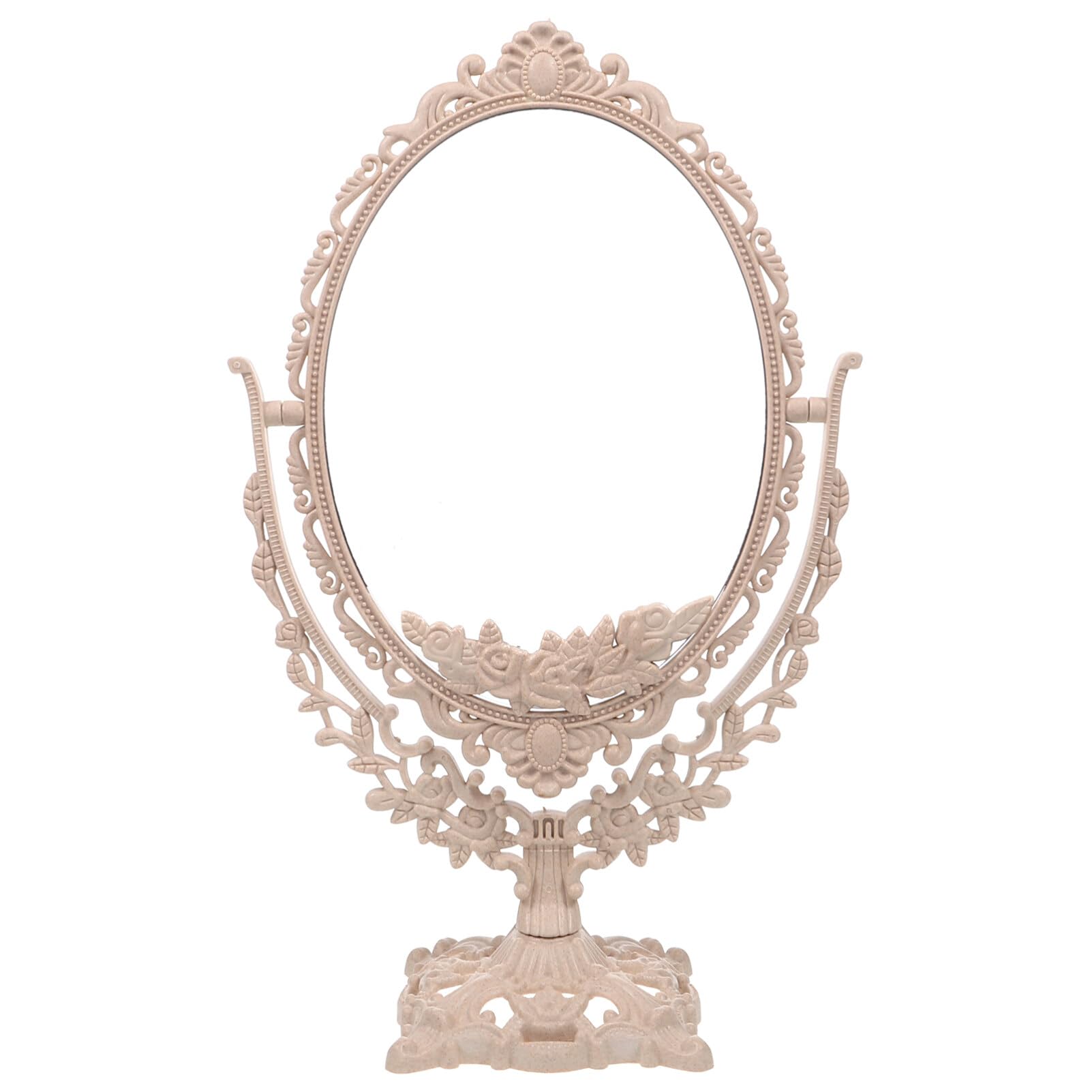 Garneck Tabletop Swivel Vanity Makeup Mirror Double Sided Retro Vintage Cosmetic Vanity Mirror for Bathroom Bedroom Dressing Table,Beige,37X23CM