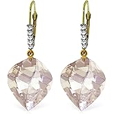 Galaxy Gold GG 14k Solid Gold Leverback Earrings with Diamonds and Briolette Twisted Spiral White Topaz