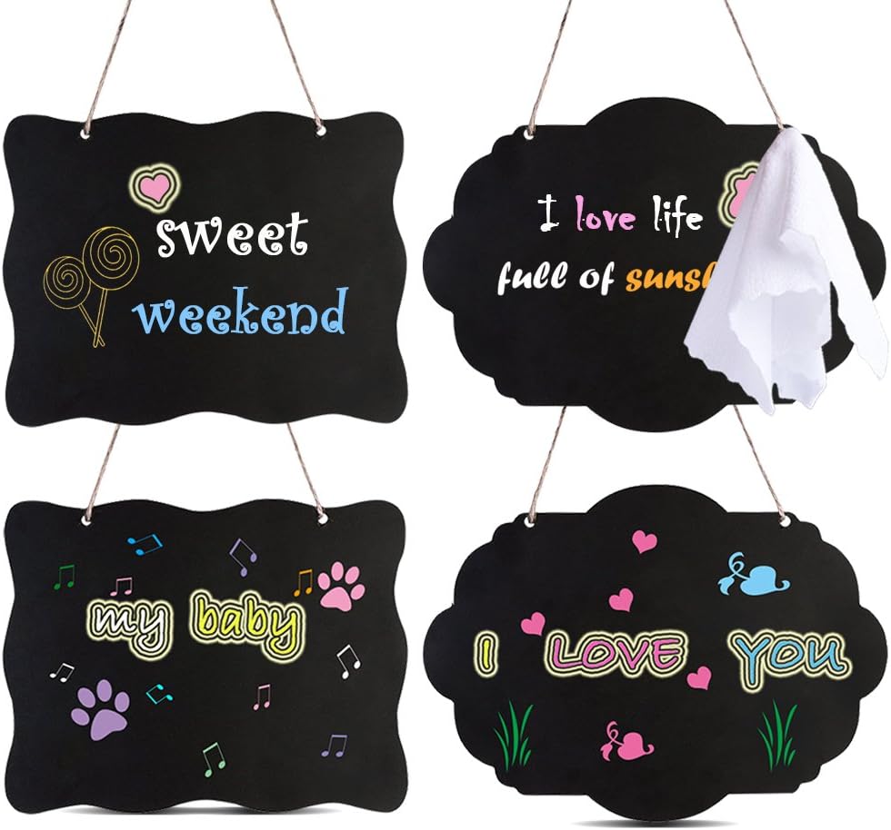 AUSTOR Chalkboard Sign 8x10 Inch Double Sided Erasable Message Board with Hanging Strings, 2 Shapes x 2, 4 Pack : Office Products