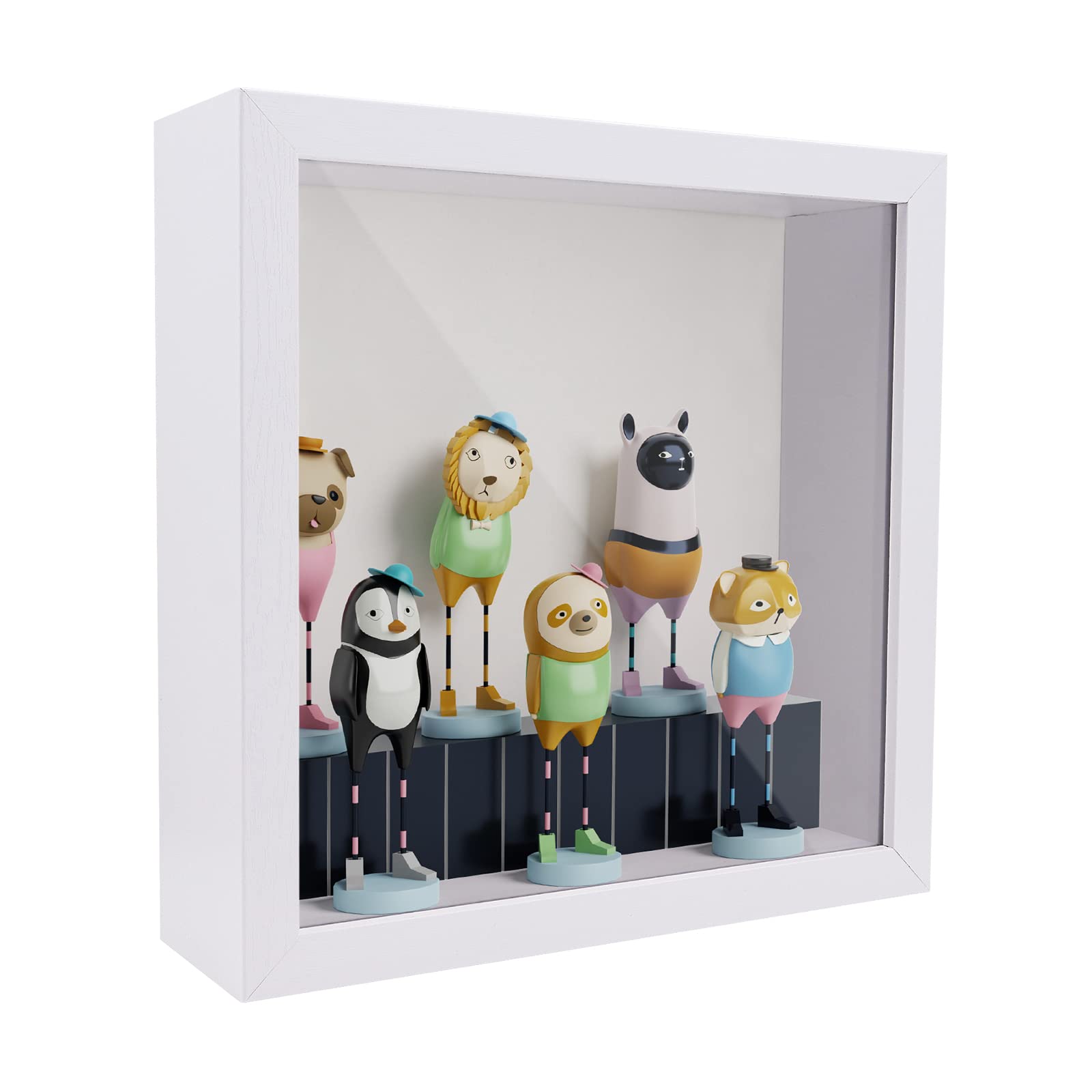 3D Shadow Box 8.8x8.8"(22.5x22.5 x6.5cm) Picture Frame Wooden Deep Box Square Deep Display Box for Medal,Flower,Crafts Display (White)