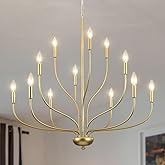 YLCHYTDZSW Modern Gold Chandelier for Dining Room,12-Light Gold Chandeliers,34 Inch Large Industrial Hanging Light Fixture fo