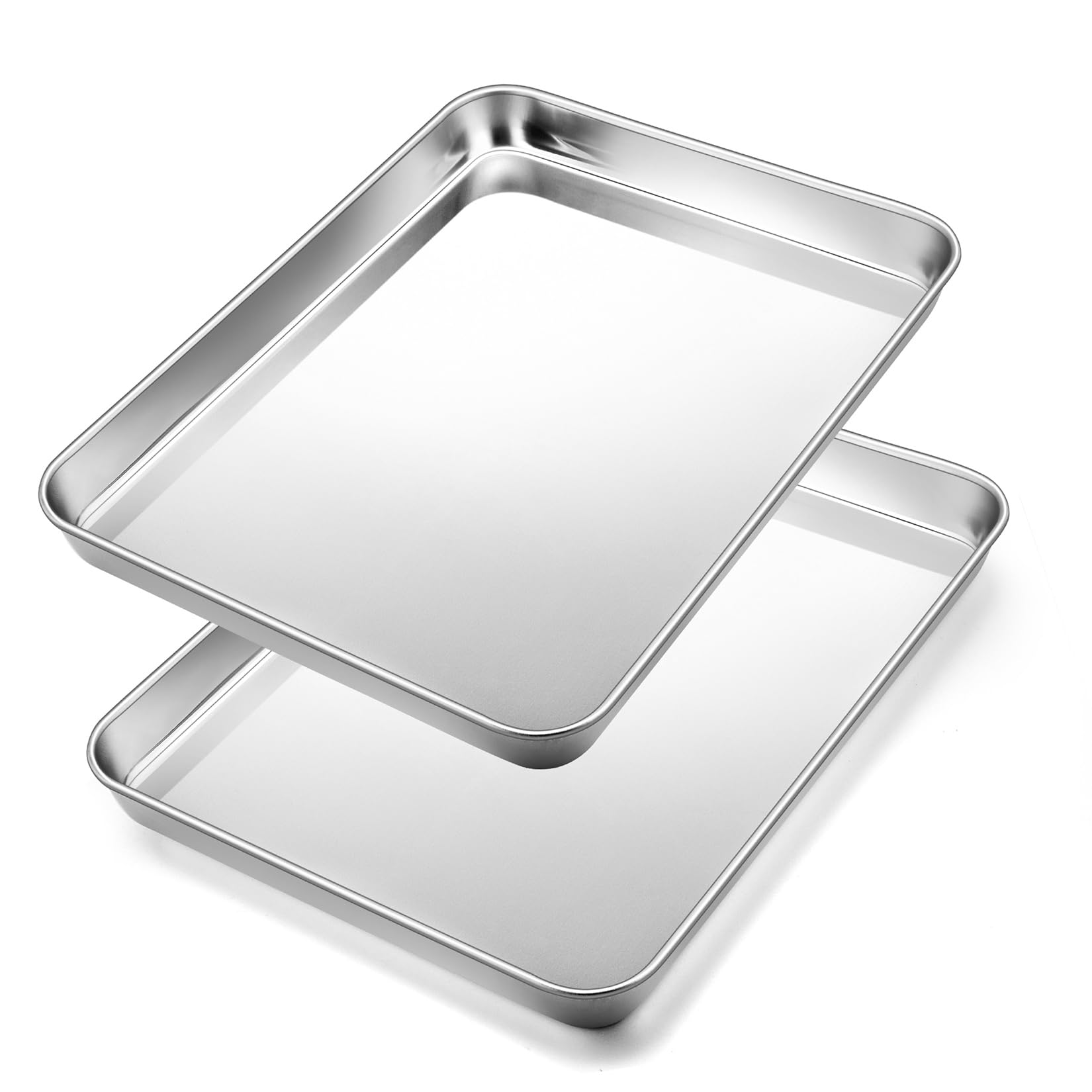 Photo 1 of 10.4 Inch Baking Sheet Pan Set (2Pcs), Joyfair Stainless Steel Cookie Sheets, Commercial Metal Pans Toaster Oven Tray Bakeware for Jelly Roll/Bread/Bacon, Heavy Gauge, Rust-free & Dishwasher Safe