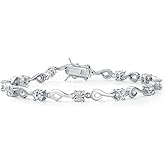 Gem Stone King 925 Sterling Silver Moissanite and White Lab Grown Diamond Bracelet For Women (2.25 Cttw, Gemstone Birthstone, Round 4MM, 7.5 Inch)