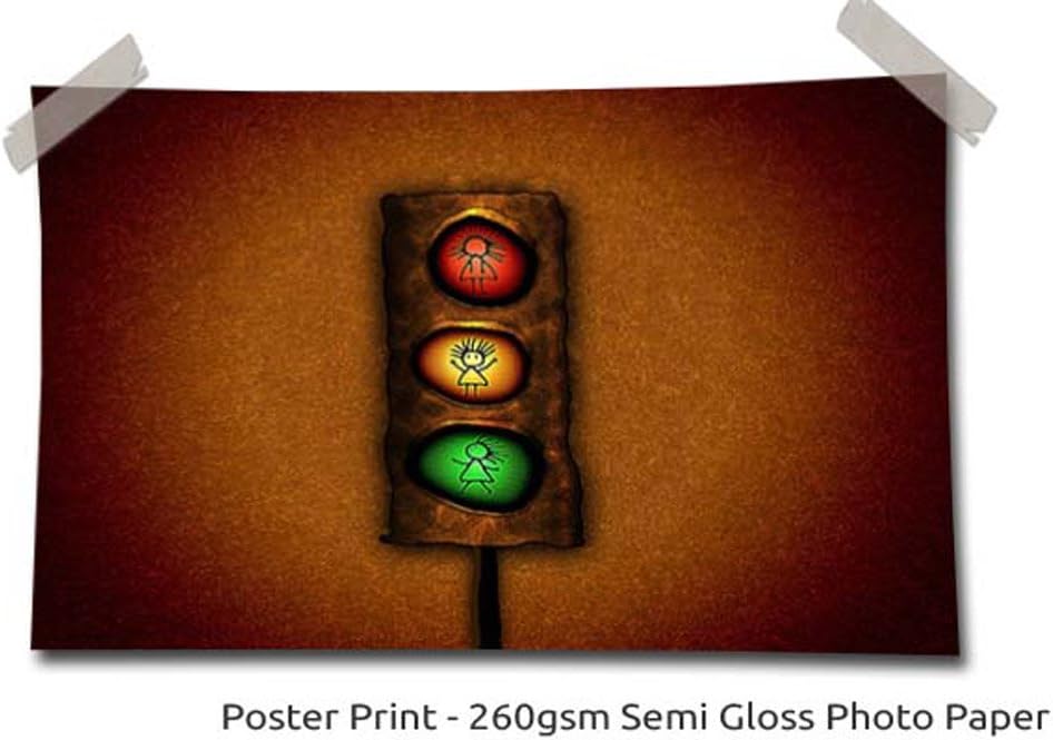 Traffic Light Stick Men, Size: 44" x 30" (110cm x 75 cm Approx), Abstract Modern Poster Art Picture Print