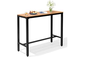 Crestlive Products Outdoor Bar Table, 43'' Rectangle Patio Counter Height Table High Pub Table with Waterproof Top and Sturdy Metal Frame for Balcony, Bistro, Garden, Backyard, Hot Tub(Brown)