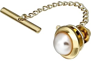 AMITER Crystal/Pearl Tie Tack with Chain, Gold Mens Tie Pin Necktie Pins Lapel Pin for Wedding Birthday Anniversary Party