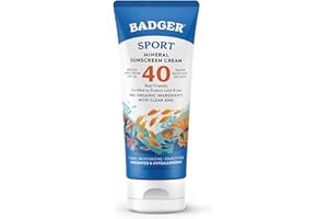 Badger Reef Safe Sunscreen, Unscented SPF 40 Sport Mineral Sunscreen, 98% Organic, Water Resistant Zinc, Approved for Hawaii & Mexico Reefs, 2.9 fl oz