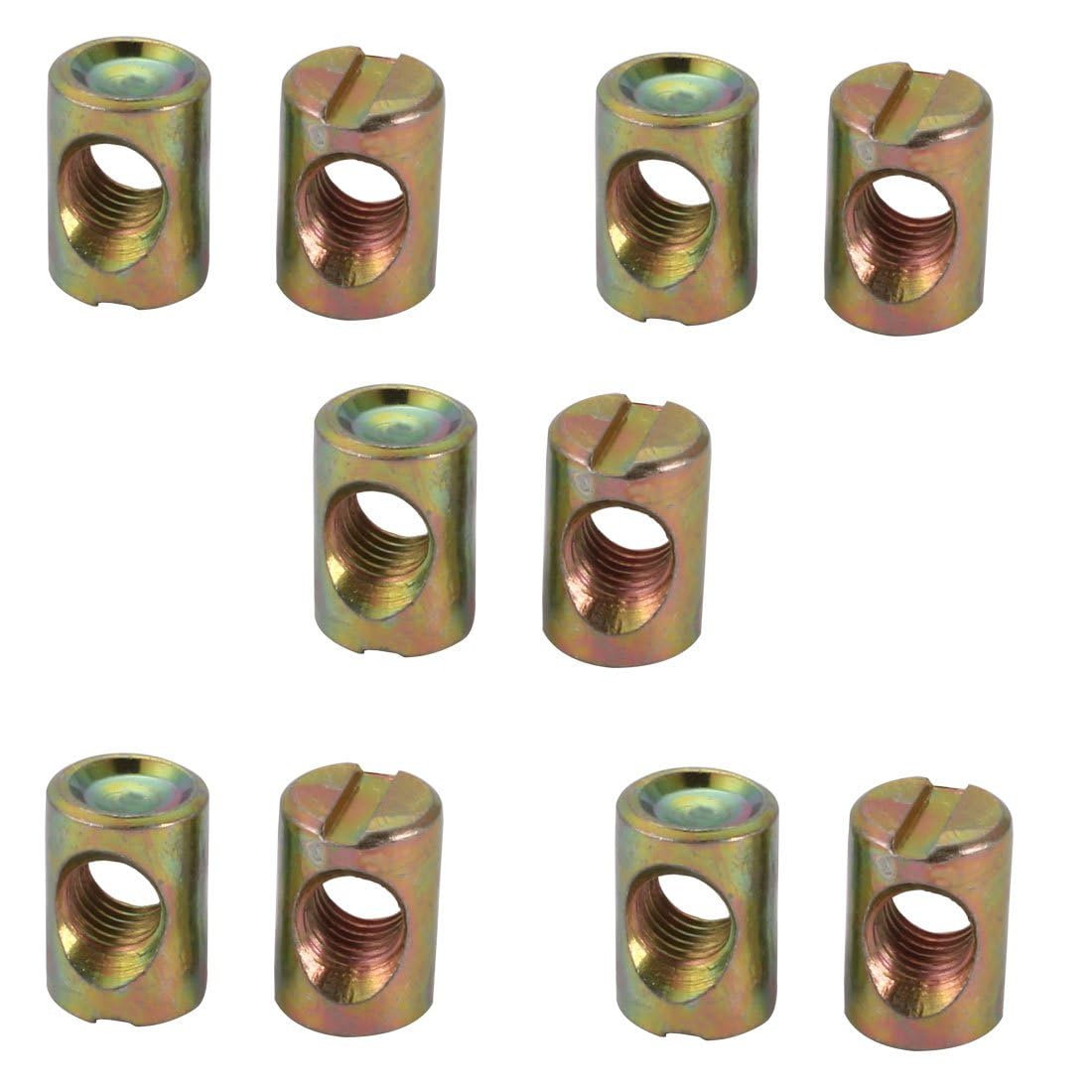 TOP-VIGOR 10Pcs Symmetric Furniture Barrel Nut, M5x10mm Durable Slotted Drive Dowels Bolts Nuts, Symmetric Dowels Nut Fasteners for Furniture Bed Cot Chairs Crib and Multi Purpose Use