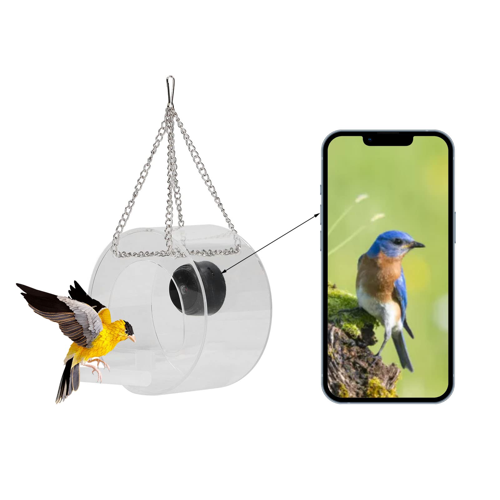 Smart Camera Bird Feeder Real Time Monitoring Hanging Bird Feeders for Outdoors Garden (Round)