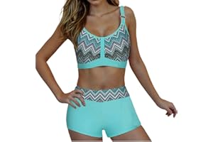 Women Split Two Piece Swimwear Tropical Print Bikini Sets Cropped Swim Tops with Boyshorts Two Piece Bathing Suit