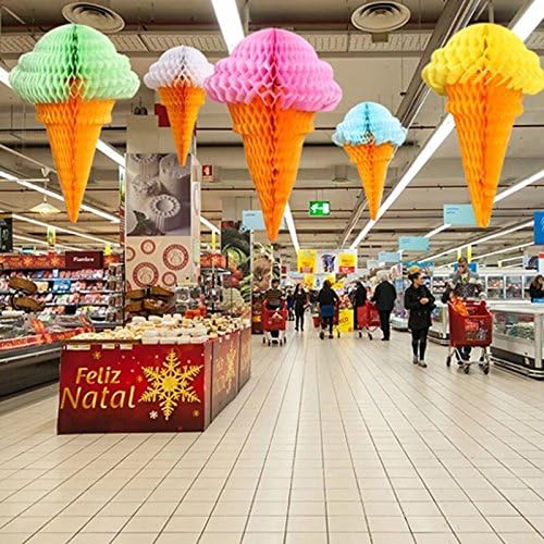 Sopeace Mix 5 Color Hanging Honeycomb Ice Cream Decorations - Pack Of 5 - Ice Cream Party Hanging Tissue Paper Decorations Are Great For Parties And Events!! (Mix Color)
