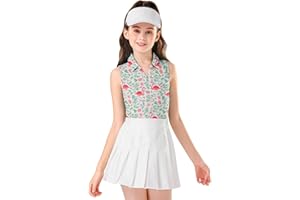 Soneven Girls Sleeveless Golf Polo Shirts V Neck Tennis Shirts Quick Dry Athletic Tank Tops for Age 5-16 Years