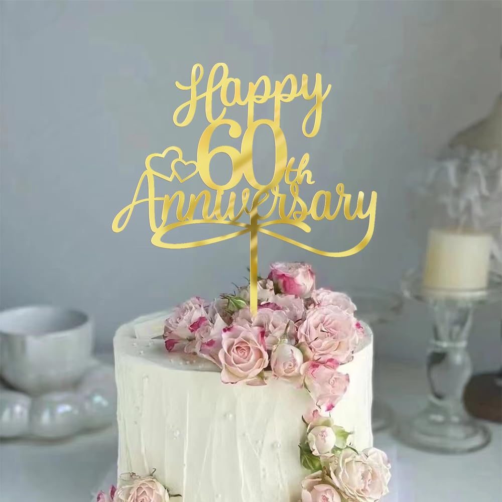 Sleyberoy Acrylic Happy 60th Anniversary Cake Toppers -Wedding Anniversary Party Decorations, 60th Wedding Anniversary, Company Anniversary Party, Birthday Party Decorations (Acrylic 60)