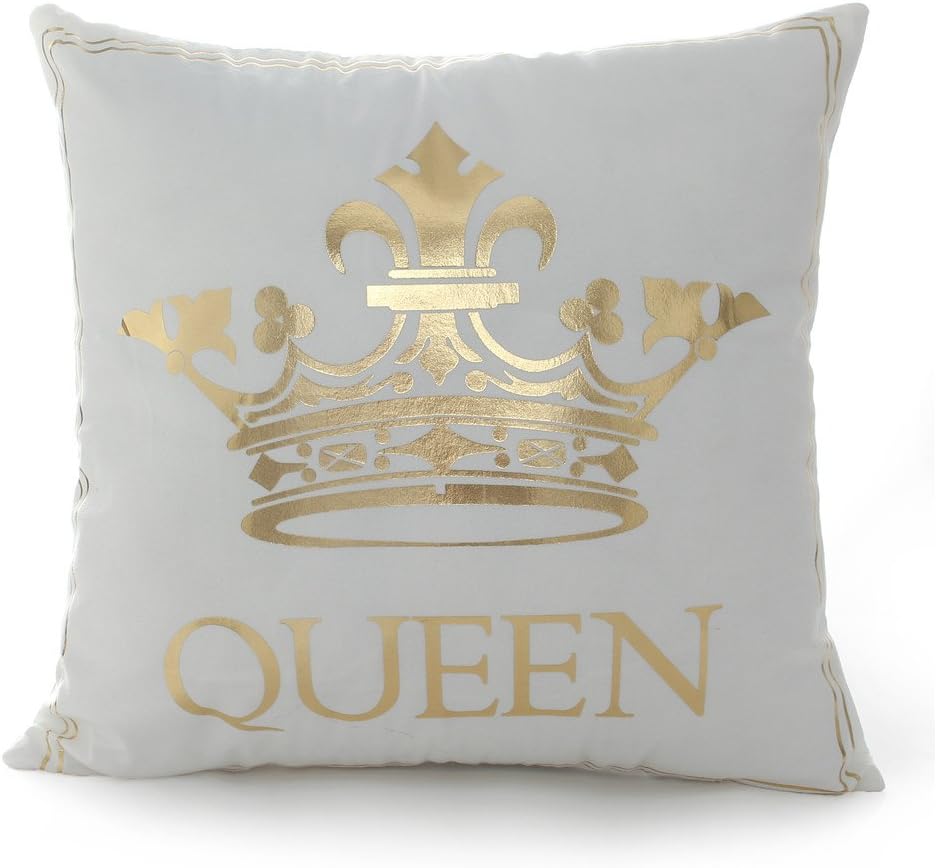 FASHIONDAVIDFASHIONDAVID 18 * 18 Inch Gold Queen Crown Home Bronzing Flannel Throw Pillow Cover Golden King Queen Crown Geometric Line Pattern Cushion Covers Sofa Home Decor