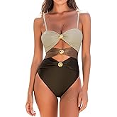 CUPSHE Women's One Piece Swimsuit Sexy Cutout Color Block Bathing Suit Golden O Ring Linked Swimwear Back Hook