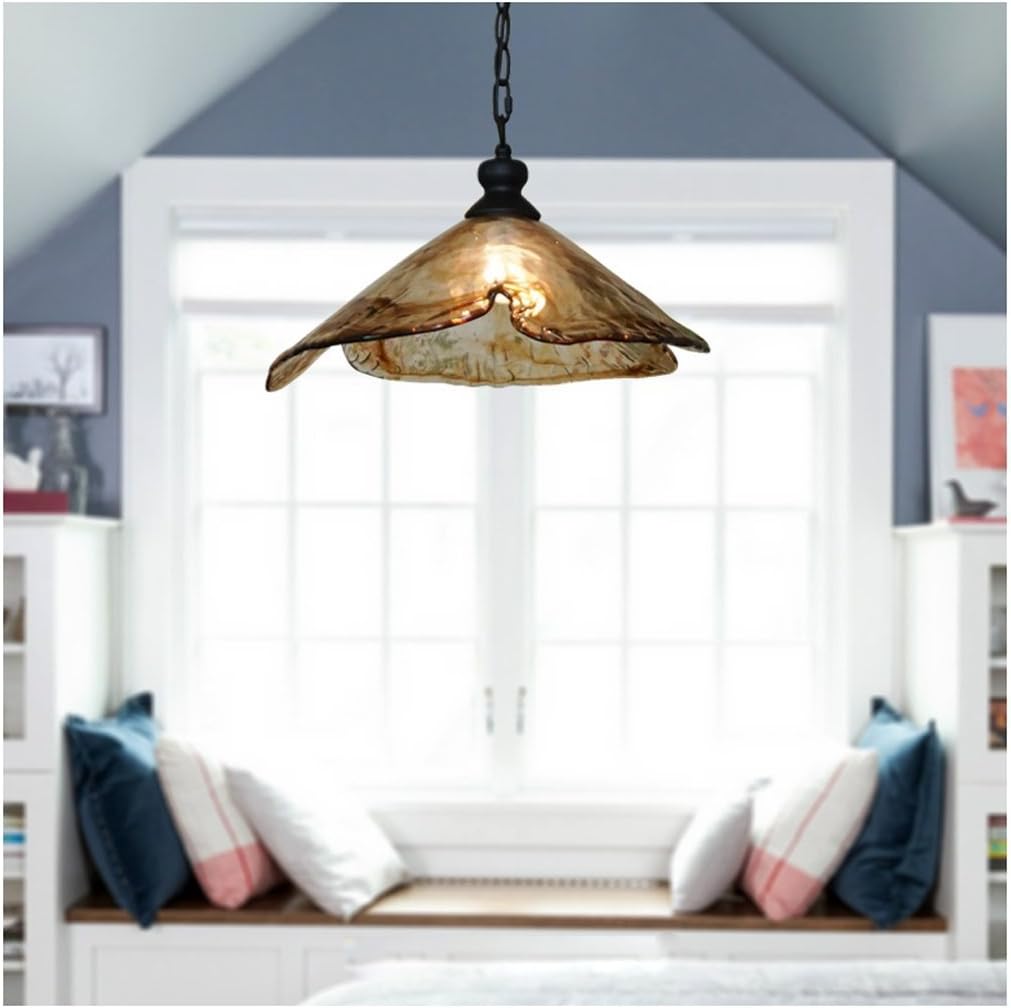 LOVELY LIGHT Retro Amber Handmade Glass Lampshade Chandelier E27 Ceiling Lamp Restaurant Cafe Shop Pendant Lamp,D 38CM* H 22CM