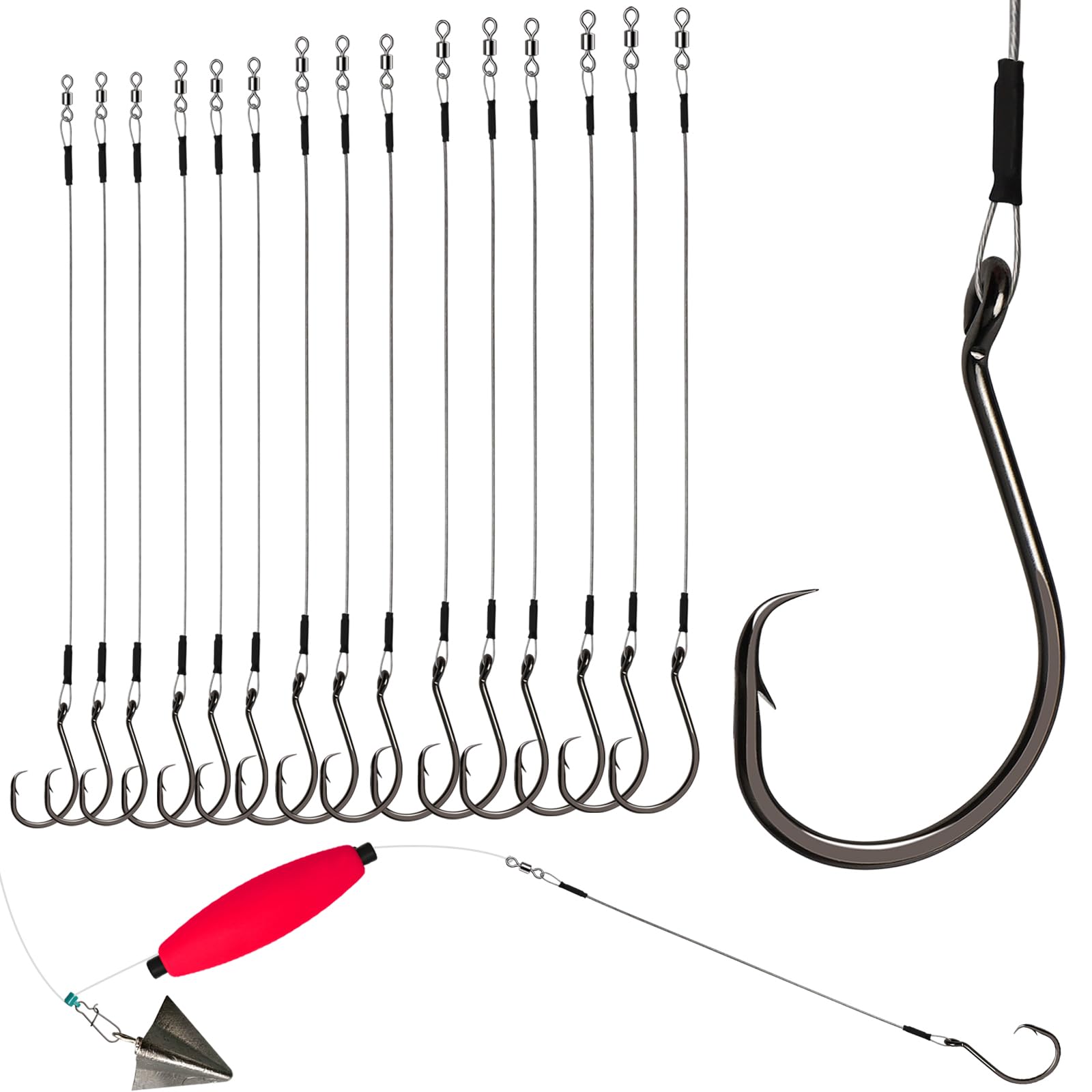 Dovesun 30PCS Fishing Hooks Set Circle Hooks for Catfish Hooks Catfish Rigs Saltwater Freshwater Five Sizes 2/0 4/0 6/0 8/0 10/0 Pre-rigged Circle Hooks Wire Leader — image 1