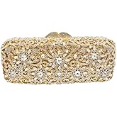 Boutique De FGG Bling Flower Crystal Clutch Evening Bags for Women Formal Party Rhinestone Clutch Purse Wedding Handbag,Mini